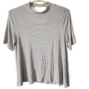 American Eagle Soft & Sexy Mock Neck Open Back SS Tee XL Black White Striped